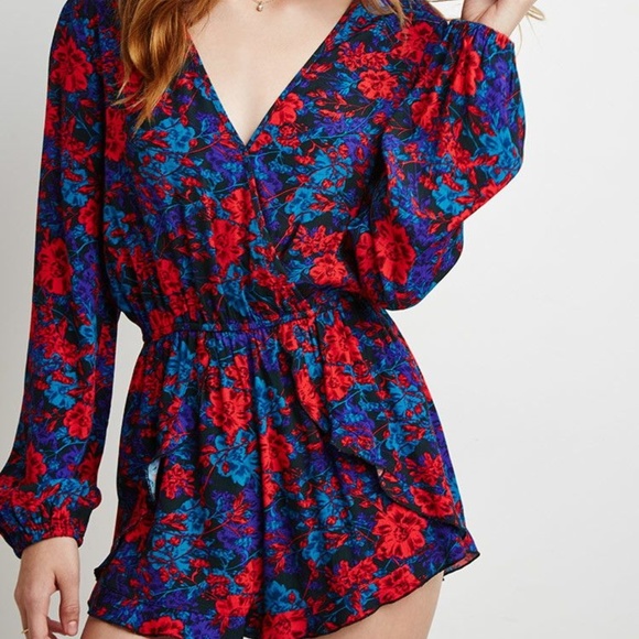 Forever 21 Pants - Forever 21 | Floral Ruffle Long Sleeve Romper